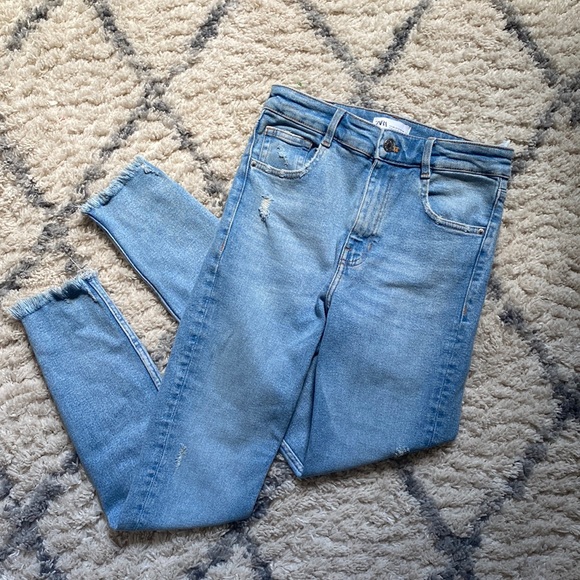 Zara Blue Distressed Skinny Jeans - Picture 1 of 5